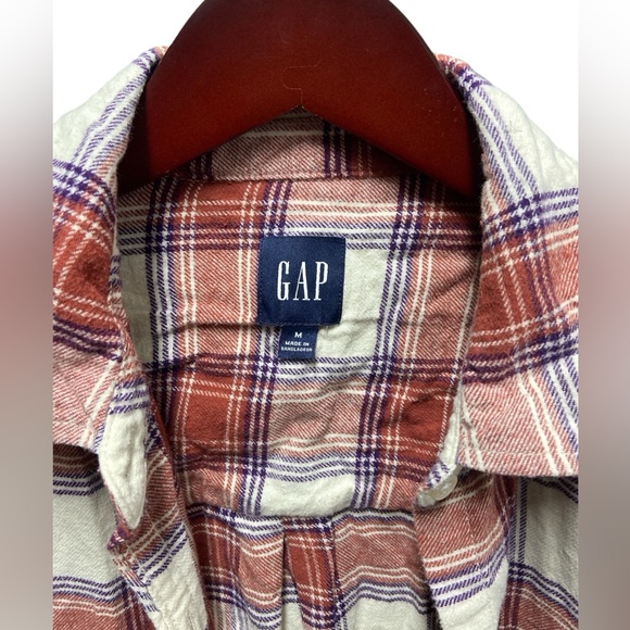 Gap plaid flannel button down shirt, orange, size Medium - Picture 2 of 4